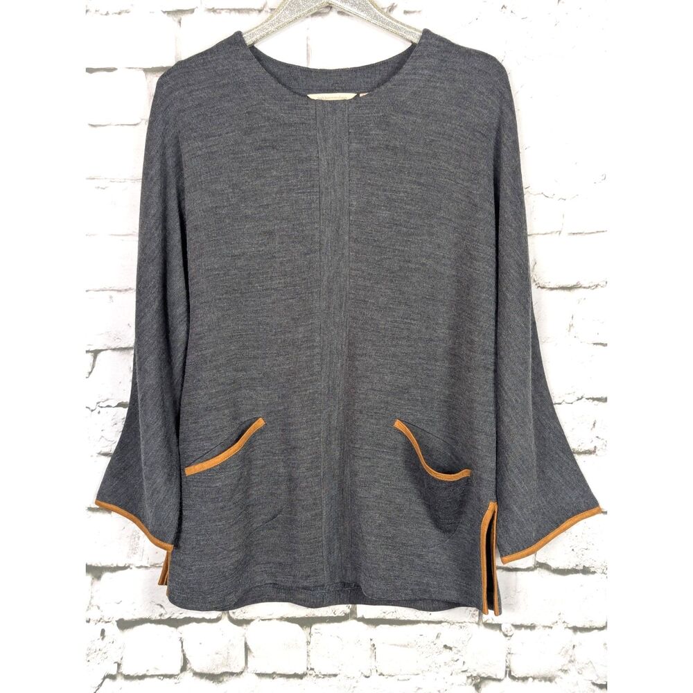 SOFT SURROUNDINGS Wool-Blend Tunic Minimalist Lagenlook Stretch Knit Gray Large